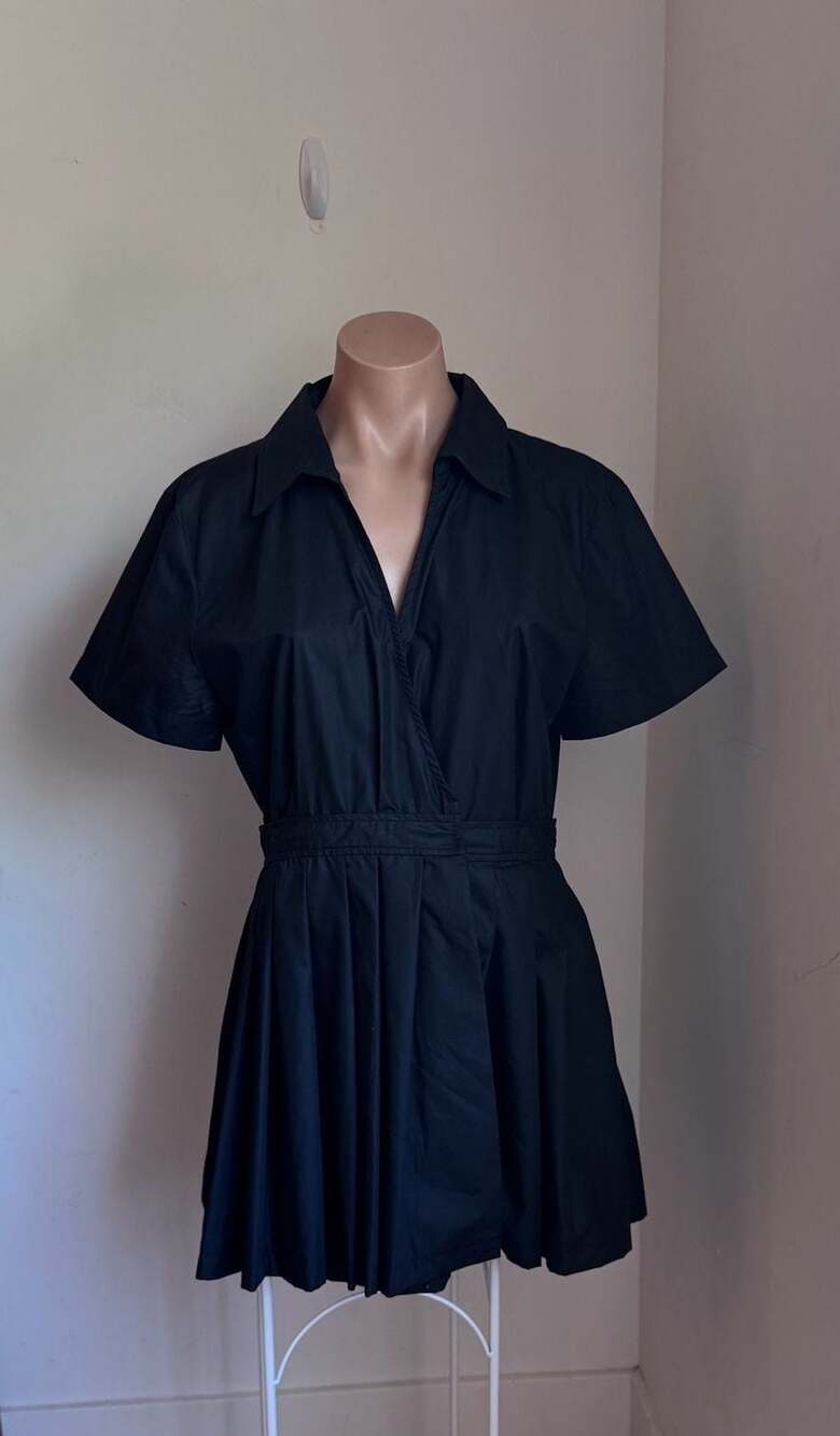 En Saison Black Short Sleeve Pleated Shirt Dress Romper Size S - Picture 4 of 7